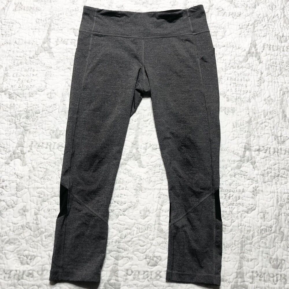 Lululemon Pace Rival Crop Leggings Pockets Size 8 Gray Black Heather 23" - Picture 3 of 9